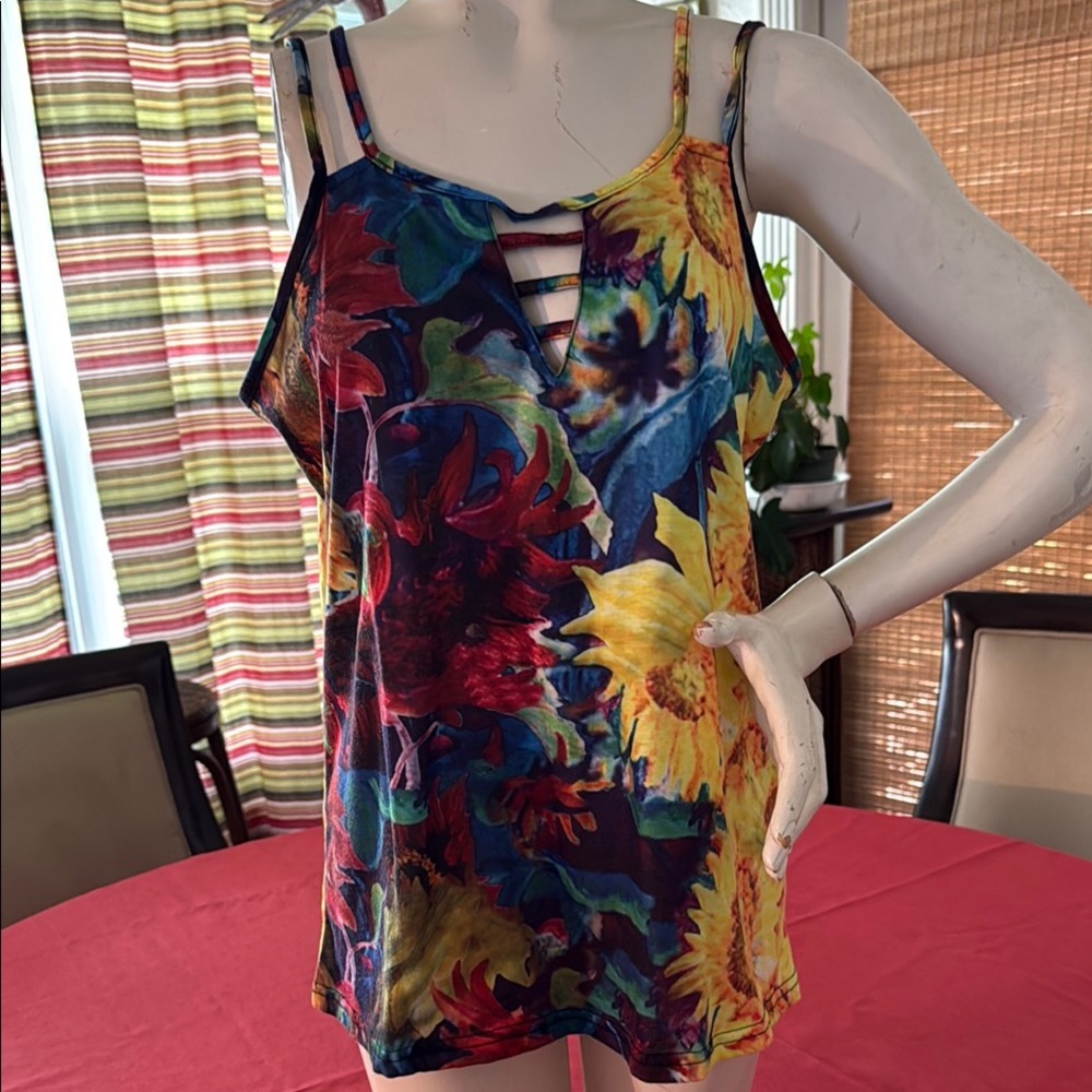 Colorful Floral Strappy Tank Top